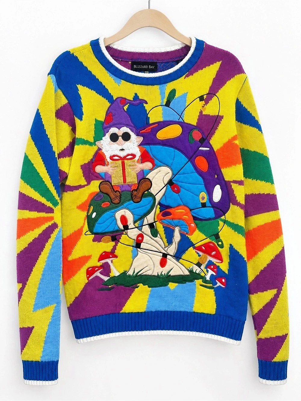 Blizzard Bay Psychedelic Gnome Mushroom Ugly Christmas Sweater Large